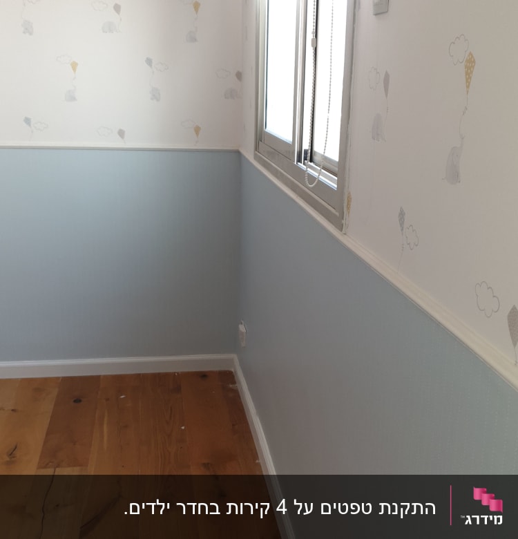 קיר עם טפט פילים ועננים בחדר ילדים